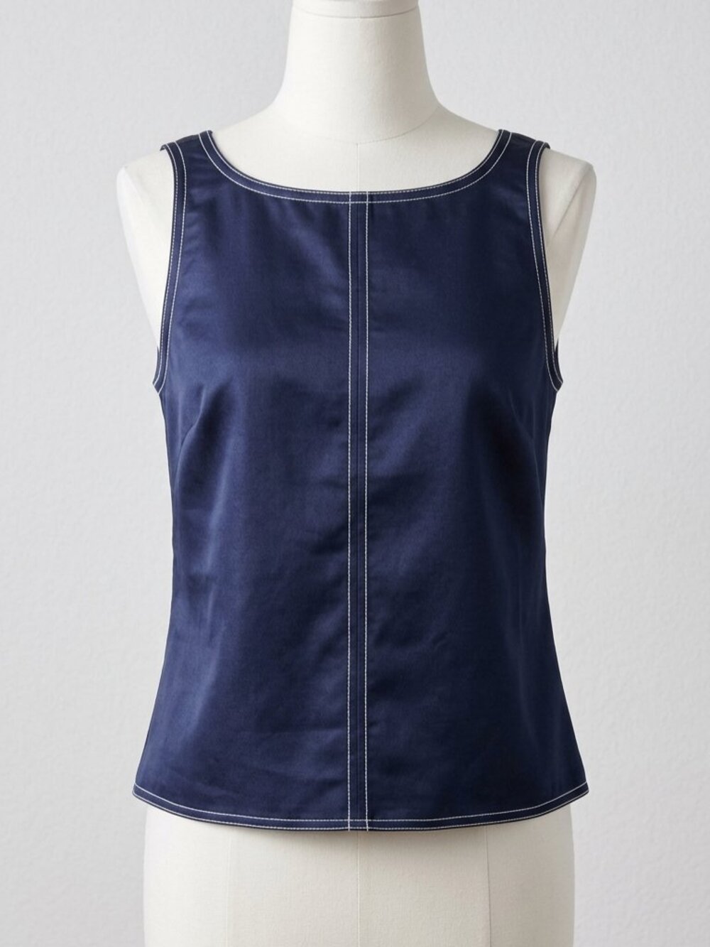 Navy Cotton Contrast-Stitch Tank Top – Size 00